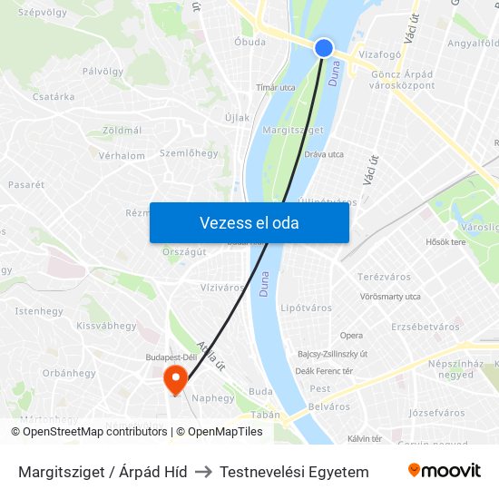 Margitsziget / Árpád Híd to Testnevelési Egyetem map