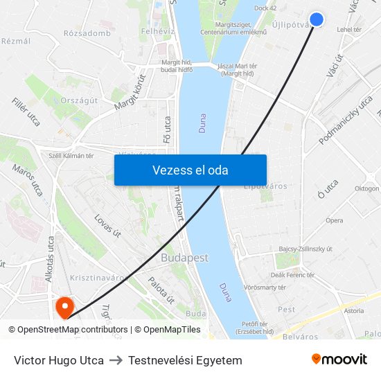 Victor Hugo Utca to Testnevelési Egyetem map