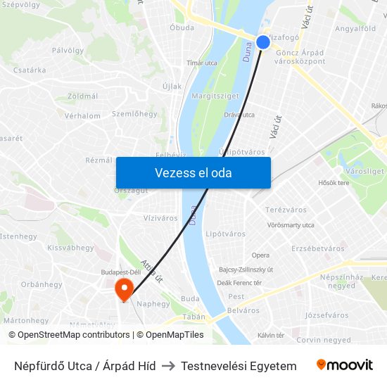 Népfürdő Utca / Árpád Híd to Testnevelési Egyetem map