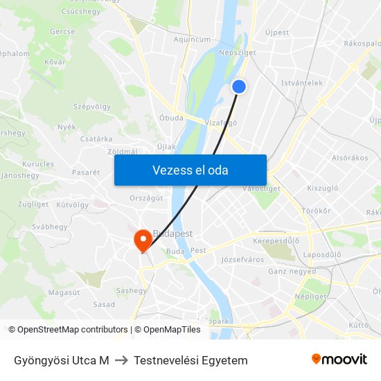 Gyöngyösi Utca M to Testnevelési Egyetem map