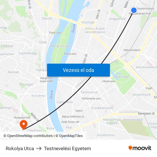 Rokolya Utca to Testnevelési Egyetem map