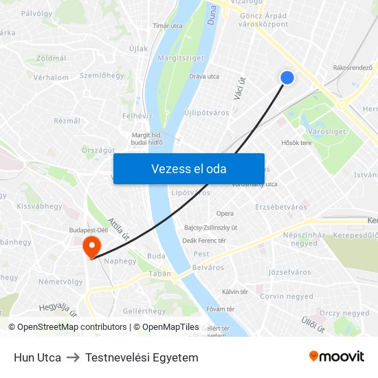 Hun Utca to Testnevelési Egyetem map