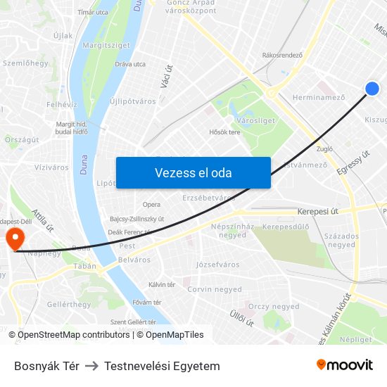 Bosnyák Tér to Testnevelési Egyetem map