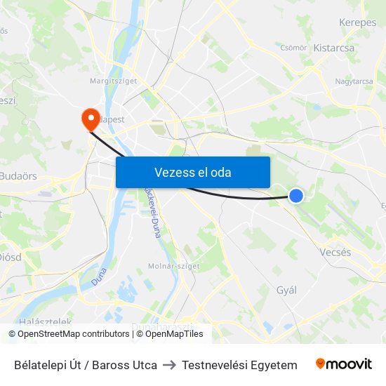 Bélatelepi Út / Baross Utca to Testnevelési Egyetem map