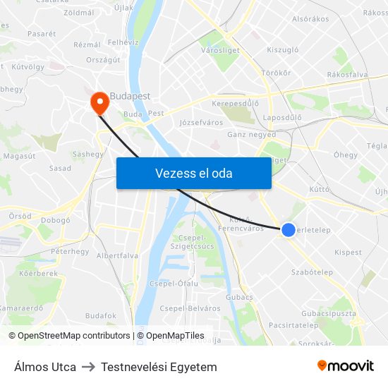 Álmos Utca to Testnevelési Egyetem map