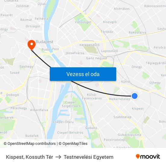 Kispest, Kossuth Tér to Testnevelési Egyetem map