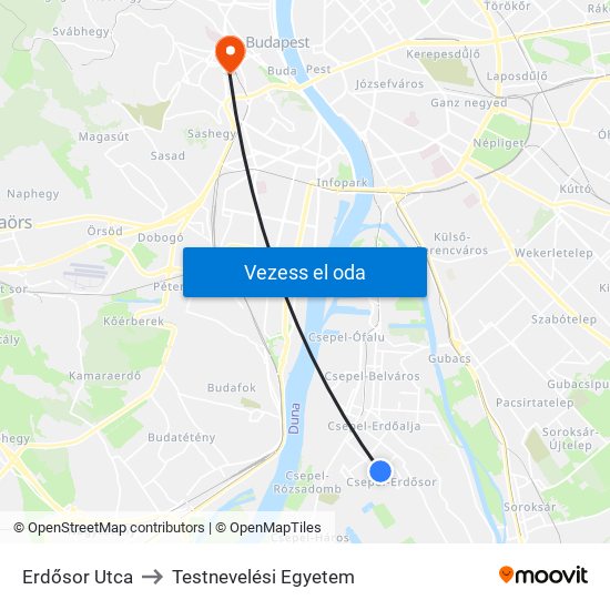 Erdősor Utca to Testnevelési Egyetem map