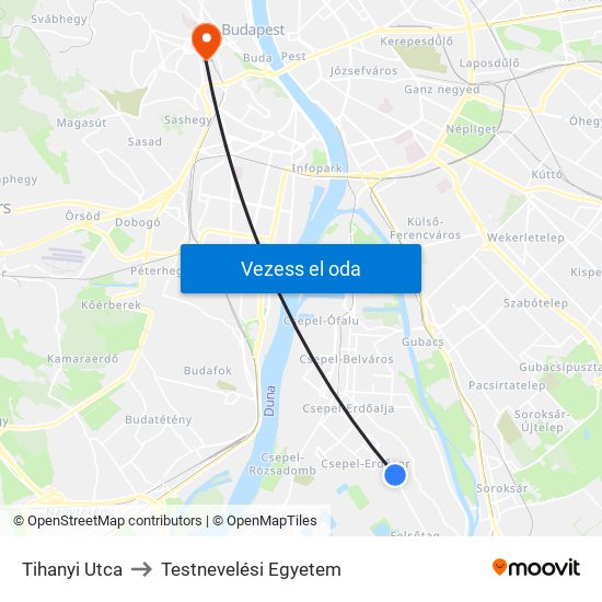 Tihanyi Utca to Testnevelési Egyetem map