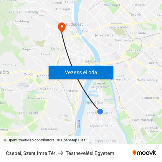 Csepel, Szent Imre Tér to Testnevelési Egyetem map