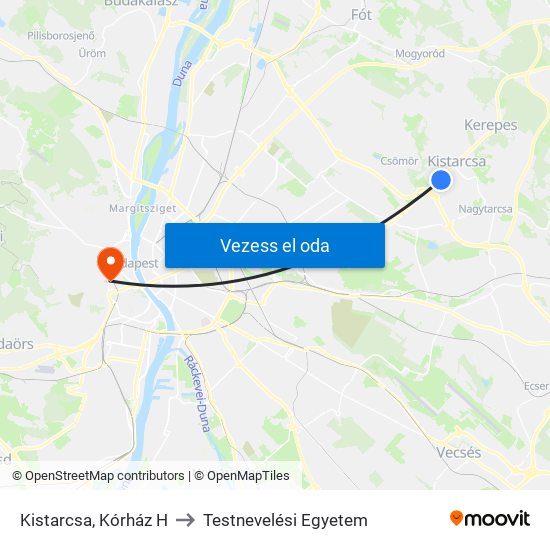 Kistarcsa, Kórház H to Testnevelési Egyetem map