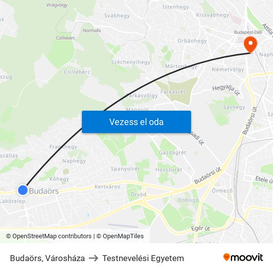 Budaörs, Városháza to Testnevelési Egyetem map