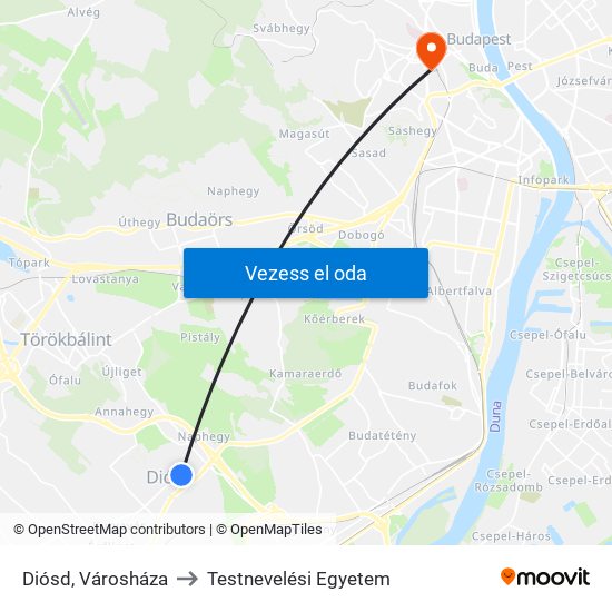 Diósd, Városháza to Testnevelési Egyetem map