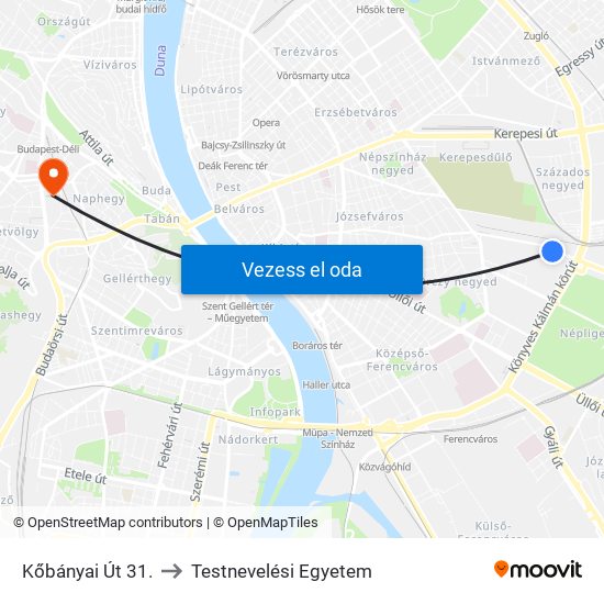 Kőbányai Út 31. to Testnevelési Egyetem map