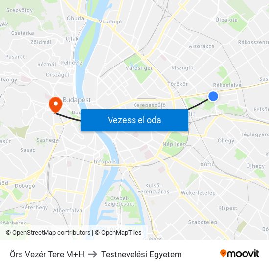 Örs Vezér Tere M+H to Testnevelési Egyetem map