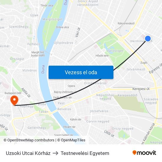 Uzsoki Utcai Kórház to Testnevelési Egyetem map