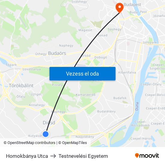 Homokbánya Utca to Testnevelési Egyetem map