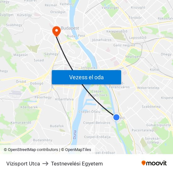 Vízisport Utca to Testnevelési Egyetem map