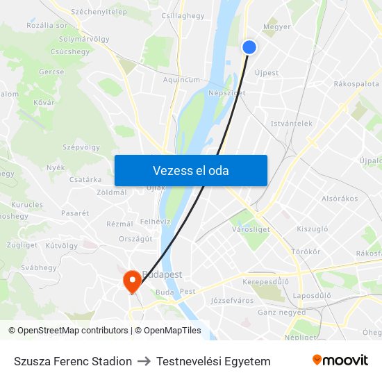 Szusza Ferenc Stadion to Testnevelési Egyetem map