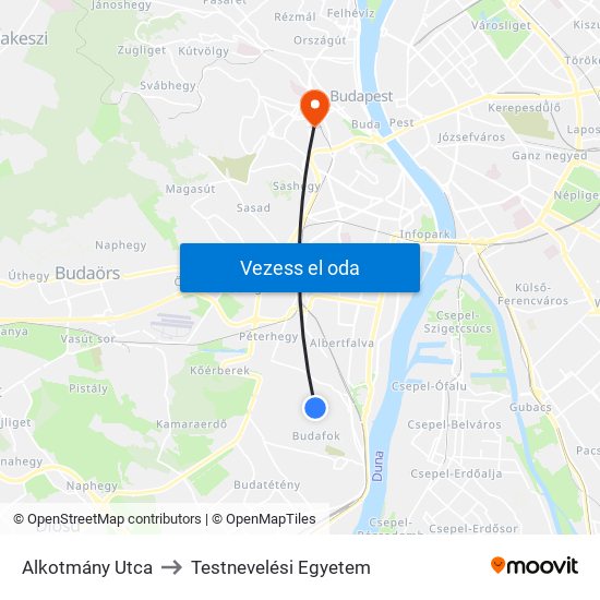 Alkotmány Utca to Testnevelési Egyetem map