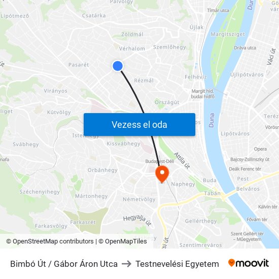 Bimbó Út / Gábor Áron Utca to Testnevelési Egyetem map