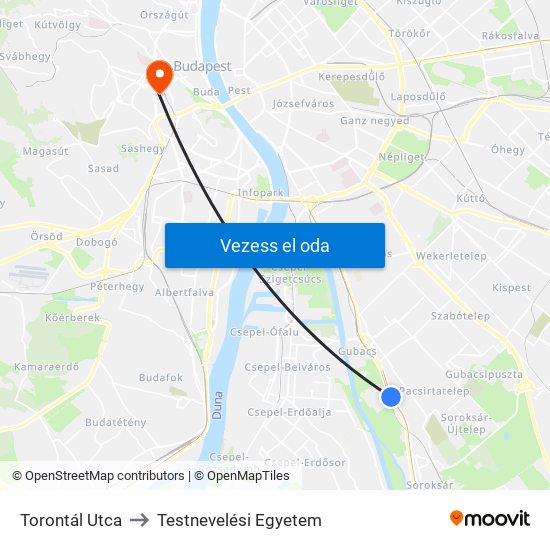Torontál Utca to Testnevelési Egyetem map