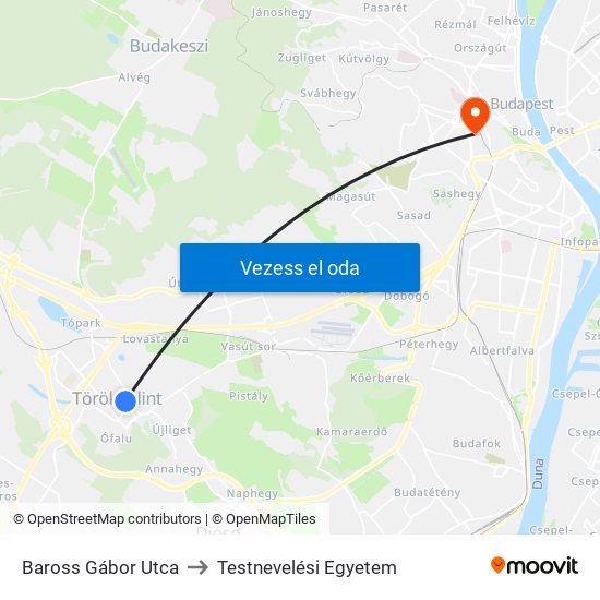 Baross Gábor Utca to Testnevelési Egyetem map