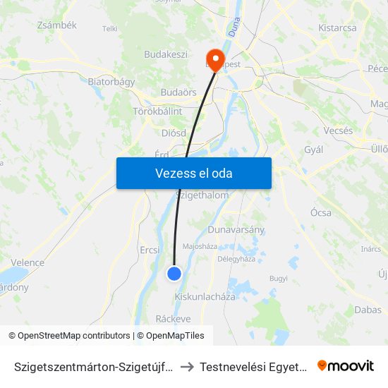 Szigetszentmárton-Szigetújfalu to Testnevelési Egyetem map