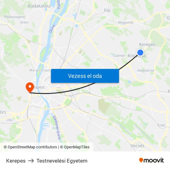 Kerepes to Testnevelési Egyetem map