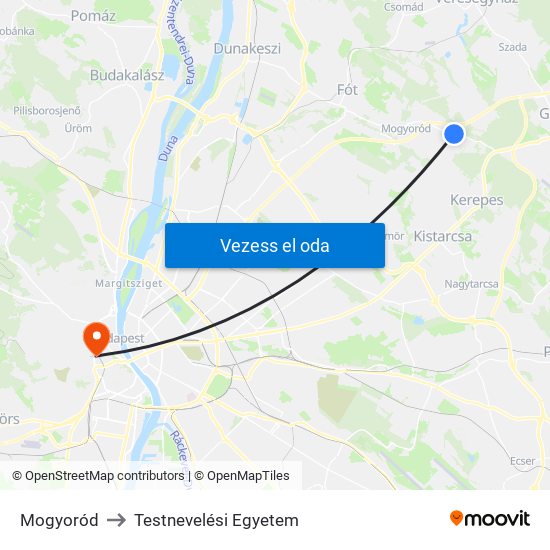 Mogyoród to Testnevelési Egyetem map