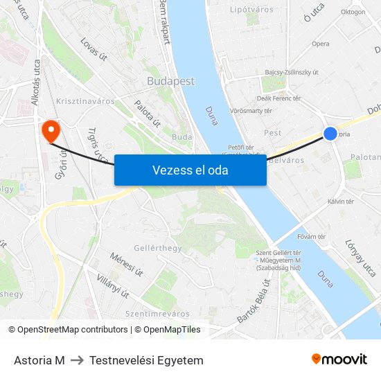 Astoria M to Testnevelési Egyetem map