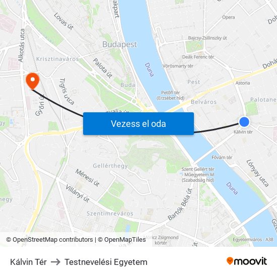 Kálvin Tér to Testnevelési Egyetem map