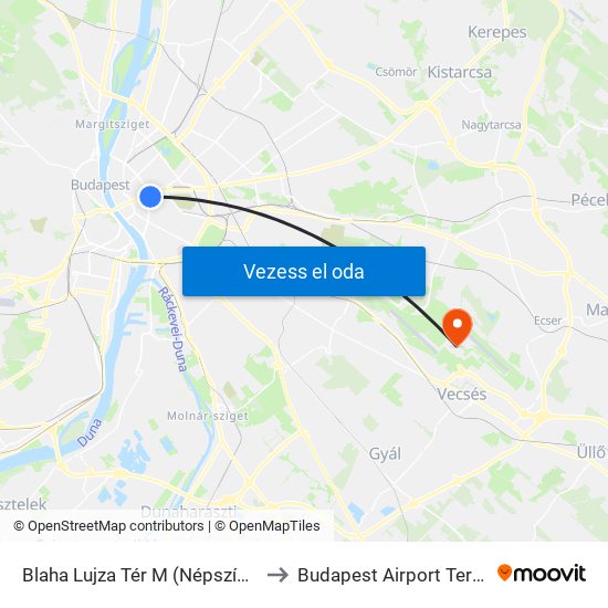 Blaha Lujza Tér M (Népszínház Utca) to Budapest Airport Terminal 2a map