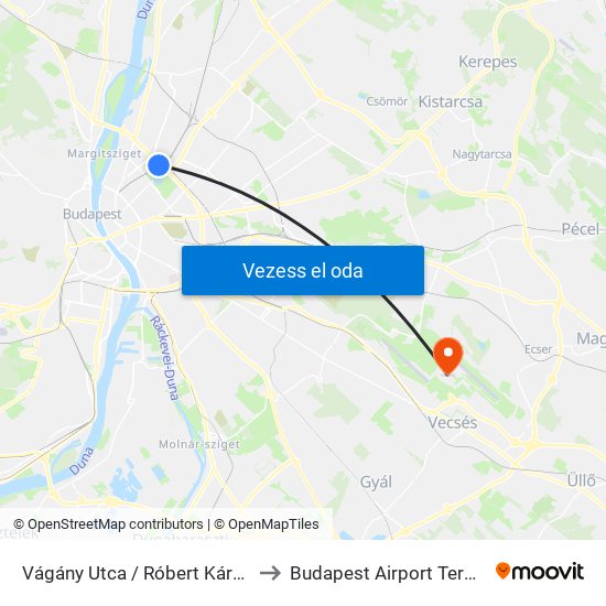 Vágány Utca / Róbert Károly Körút to Budapest Airport Terminal 2a map