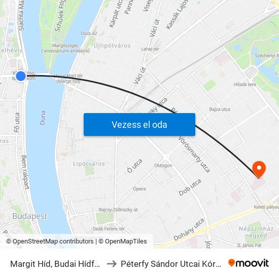 Margit Híd, Budai Hídfő H to Péterfy Sándor Utcai Kórház map