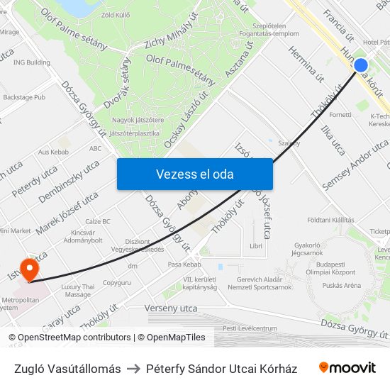 Zugló Vasútállomás to Péterfy Sándor Utcai Kórház map