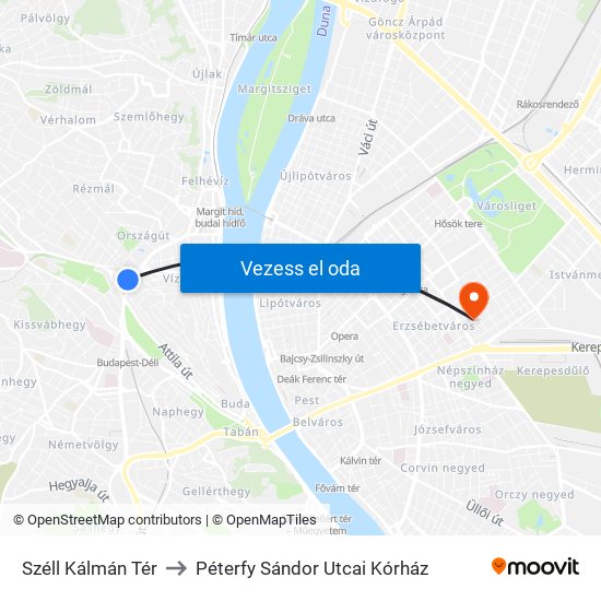 Széll Kálmán Tér to Péterfy Sándor Utcai Kórház map