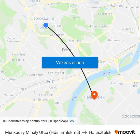 Munkácsy Mihály Utca (Hősi Emlékmű) to Halásztelek map
