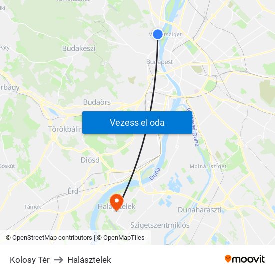 Kolosy Tér to Halásztelek map