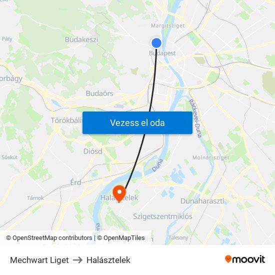 Mechwart Liget to Halásztelek map