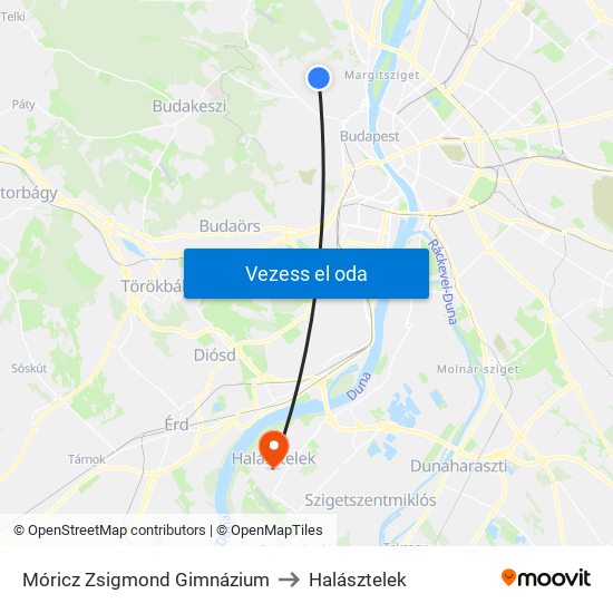 Móricz Zsigmond Gimnázium to Halásztelek map