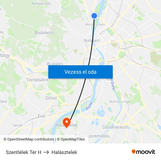 Szentlélek Tér H to Halásztelek map