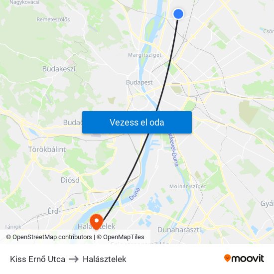 Kiss Ernő Utca to Halásztelek map