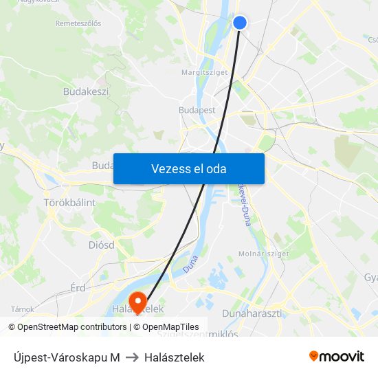 Újpest-Városkapu M to Halásztelek map