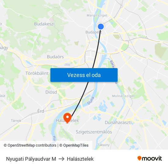 Nyugati Pályaudvar M to Halásztelek map