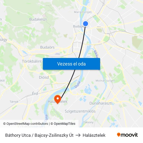 Báthory Utca / Bajcsy-Zsilinszky Út to Halásztelek map