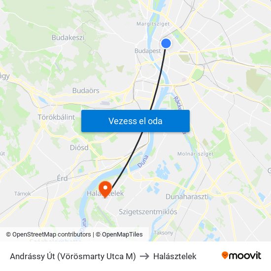 Andrássy Út (Vörösmarty Utca M) to Halásztelek map