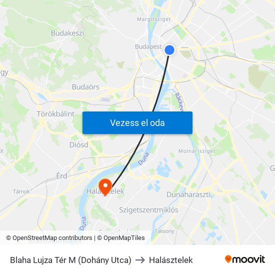 Blaha Lujza Tér M (Dohány Utca) to Halásztelek map