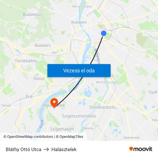 Bláthy Ottó Utca to Halásztelek map