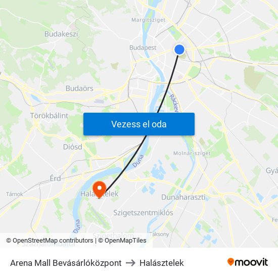 Arena Mall Bevásárlóközpont to Halásztelek map