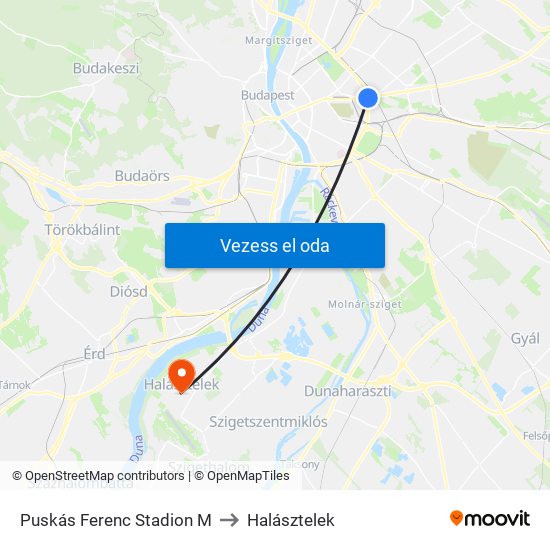 Puskás Ferenc Stadion M to Halásztelek map